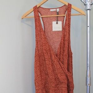 Hinge Wrap Front Romper Rust Henna Ferns Surplice